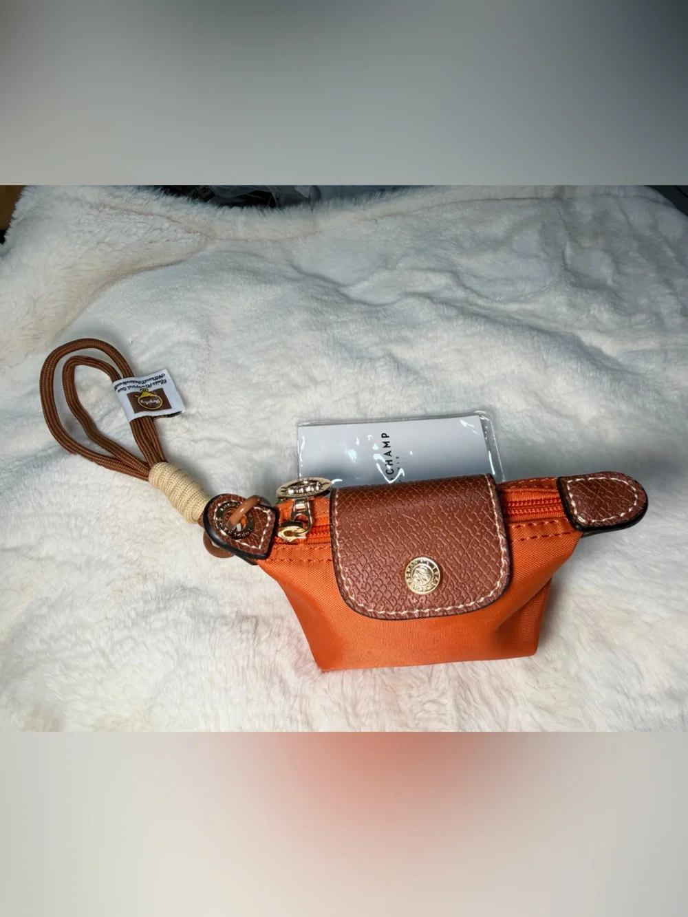 Orange Nylon Wristlet with Brown Leather Trim